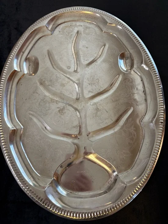 2 Vintage Silver Meat Carving Platter “ Tree of Life” - Picture 6 of 11